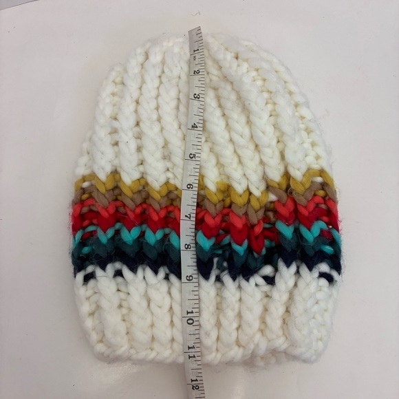 Free People Ivory Over The Rainbow Stripe Chunky Fuzzy Slouch Beanie O/S